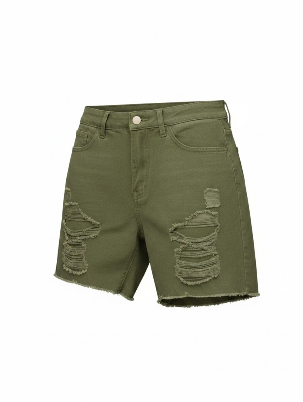Olive Green Distressed Womens Denim Shorts